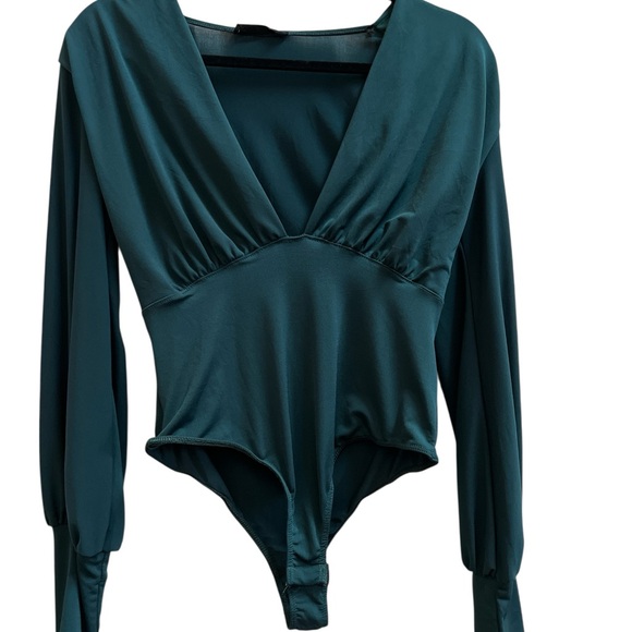 21 Saints Teal Deep V-Neck Long Sleeve Bodysuit | Stretch | Est. Medium - Picture 4 of 5